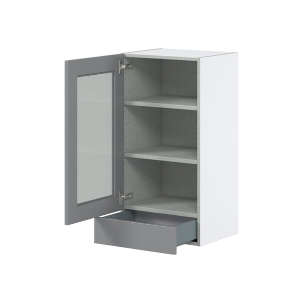 Willow Painted Slate Gray Assembled Wall  Cabinet with a Glass Door and a 5 in. Drawer (18 in. W x 35 in. H x 14 in. D)