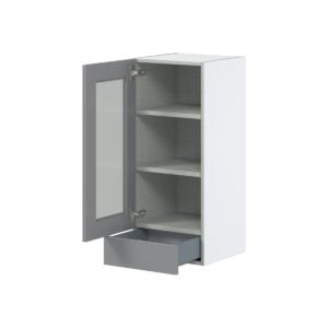 Willow Painted Slate Gray Assembled Wall  Cabinet with a Glass Door and a 5 in. Drawer (15 in. W x 35 in. H x 14 in. D)