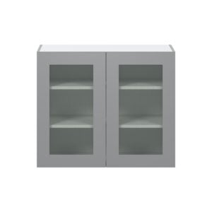 Willow Painted Slate Gray Assembled Wall  Cabinet with 2 Glass Doors (36 in. W x 30 in. H x 14 in. D)