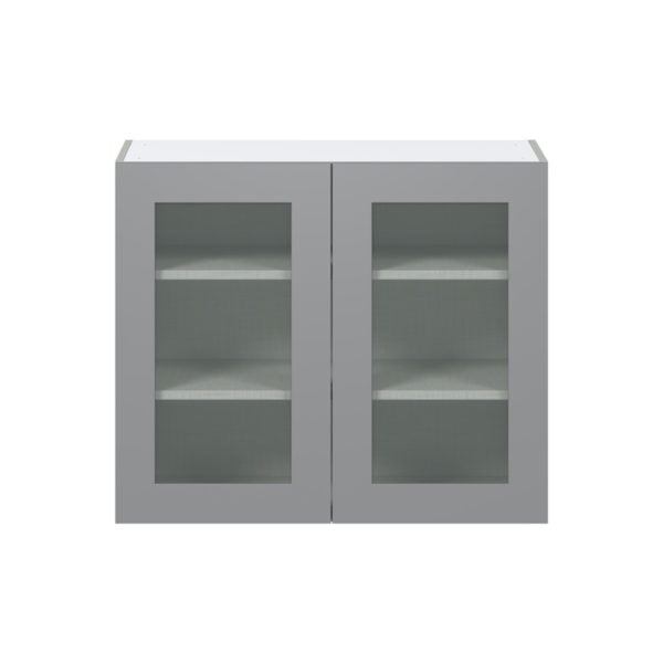 Willow Painted Slate Gray Assembled Wall  Cabinet with 2 Glass Doors (36 in. W x 30 in. H x 14 in. D)