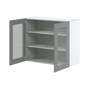 Willow Painted Slate Gray Assembled Wall  Cabinet with 2 Glass Doors (36 in. W x 30 in. H x 14 in. D)