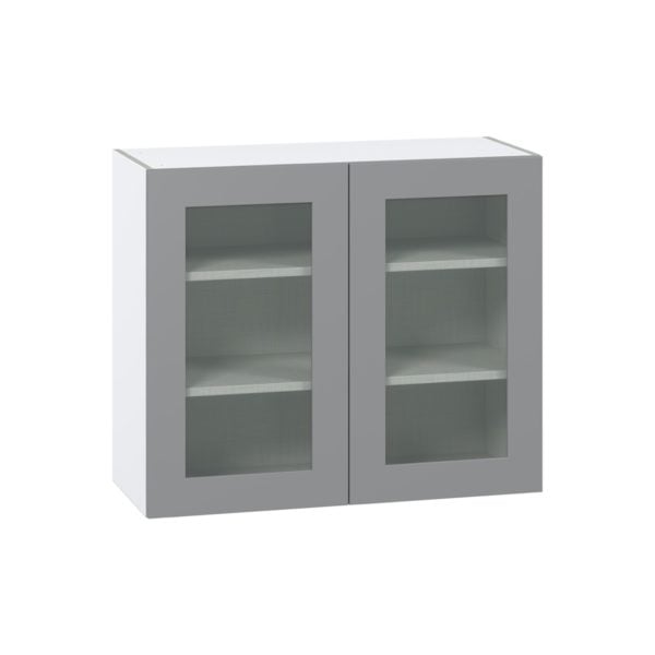 Willow Painted Slate Gray Assembled Wall  Cabinet with 2 Glass Doors (36 in. W x 30 in. H x 14 in. D)