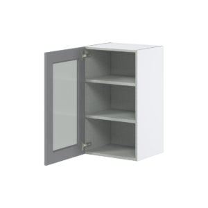 Willow Painted Slate Gray Assembled Wall  Cabinet with a Full High Glass Door (18 in. W x 30 in. H x 14 in. D)