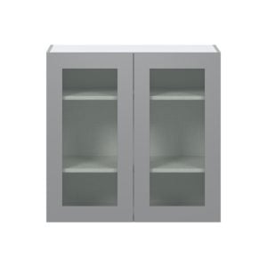 Willow Painted Slate Gray Assembled Wall  Cabinet with 2 Glass Doors (36 in. W x 35 in. H x 14 in. D)