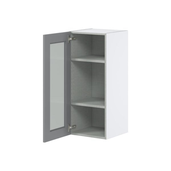 Willow Painted Slate Gray Assembled Wall  Cabinet with a Full High Glass Door (15 in. W x 35 in. H x 14 in. D)