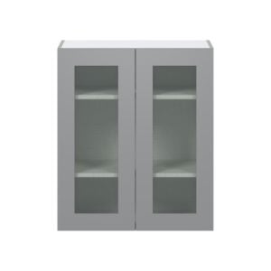 Willow Painted Slate Gray Assembled Wall  Cabinet with 2 Glass Doors (30 in. W x 35 in. H x 14 in. D)