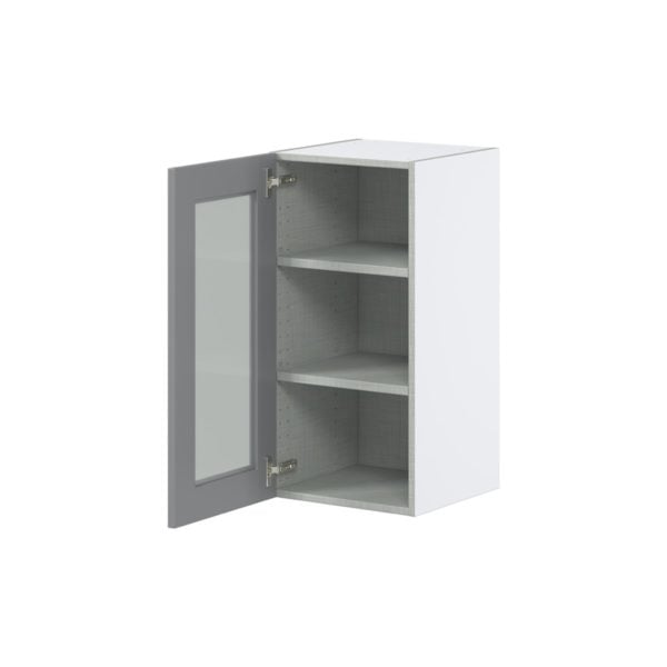 Willow Painted Slate Gray Assembled Wall  Cabinet with a Full High Glass Door (15 in. W x 30 in. H x 14 in. D)