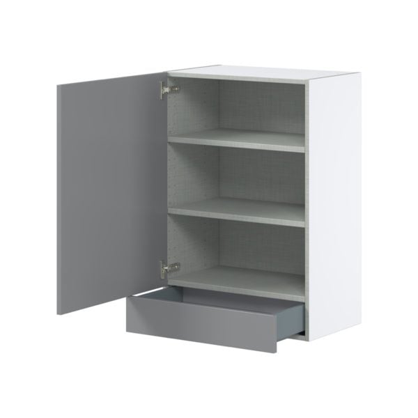 Willow Painted Slate Gray  Shaker Assembled Wall  Cabinet with a Door and a 5 in. Drawer (24 in. W x 35 in. H x 14 in. D)