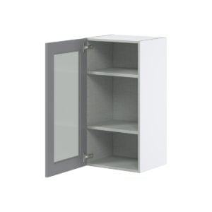 Willow Painted Slate Gray Assembled Wall  Cabinet with a Full High Glass Door (18 in. W x 35 in. H x 14 in. D)