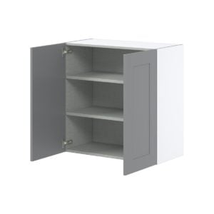 Willow Painted Slate Gray  Shaker Assembled Wall  Cabinet with 2 Full High Doors (30 in. W x 30 in. H x 14 in. D)