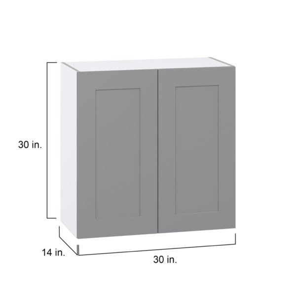 Willow Painted Slate Gray  Shaker Assembled Wall  Cabinet with 2 Full High Doors (30 in. W x 30 in. H x 14 in. D)