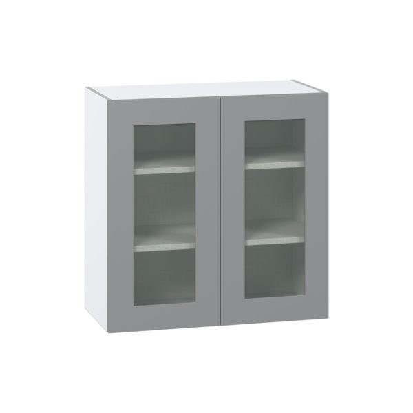 Willow Painted Slate Gray Assembled Wall  Cabinet with 2 Glass Doors (30 in. W x 30 in. H x 14 in. D)