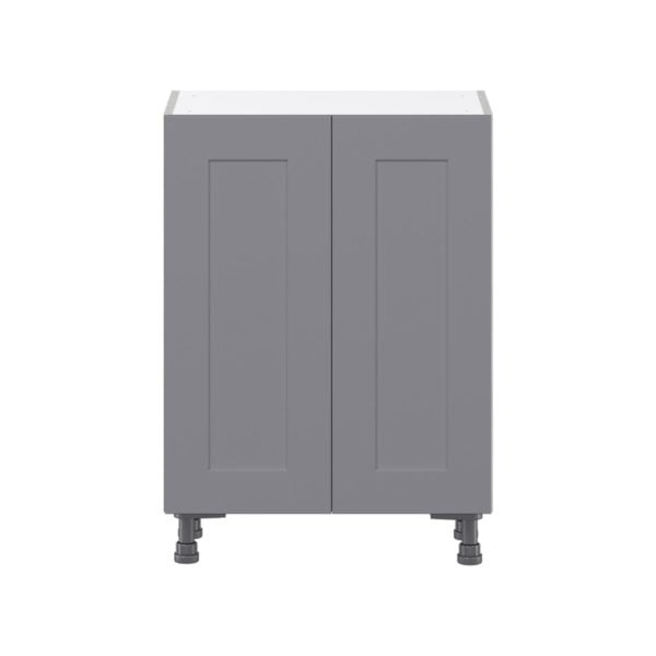 Willow Painted Slate Gray  Shaker Assembled Shallow Base Cabinet with 2 Full High Doors and 3 Inner Drawers (24 in. W x 34.5 in. H x 14 in. D)