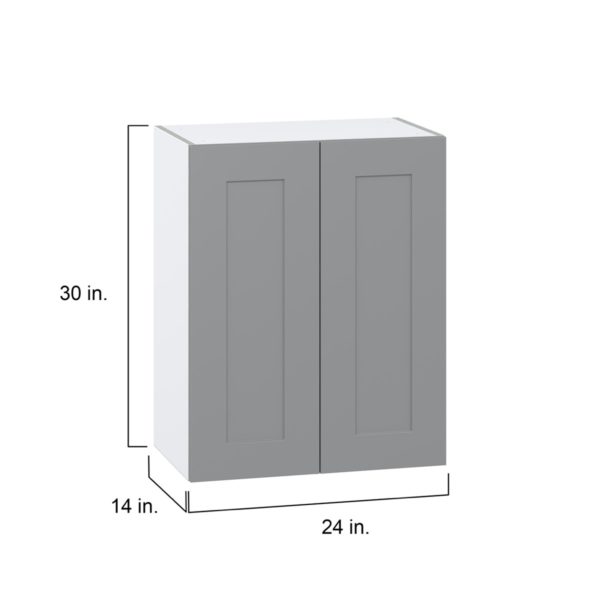 Willow Painted Slate Gray  Shaker Assembled Wall  Cabinet  with 2 Full high Doors (24 in. W x 30 in. H x 14 in. D)