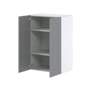 Willow Painted Slate Gray  Shaker Assembled Wall  Cabinet with 2 Full High Doors (24 in. W x 35 in. H x 14 in. D)