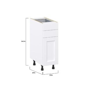 Dahlia Bright White  Shaker Assembled Base Cabinet with 1 Door and Two 5 in. Drawers (12 in. W X 34.5 in. H X 24 in. D)