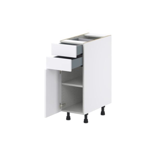 Lily Bright White  Slab Assembled Base Cabinet with 1 Door and Two 5 in. Drawers (12 in. W X 34.5 in. H X 24 in. D)