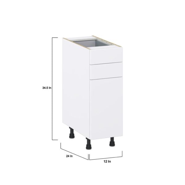 Lily Bright White  Slab Assembled Base Cabinet with 1 Door and Two 5 in. Drawers (12 in. W X 34.5 in. H X 24 in. D)