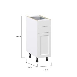 Magnolia Painted Bright White Recessed Assembled Base Cabinet with 1 Door and Two 5 in. Drawers (12 in. W X 34.5 in. H X 24 in. D)