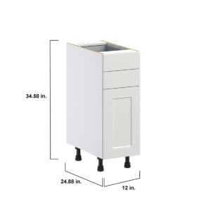 Wisteria Painted Light Gray Recessed Assembled Base Cabinet with 1 Door and Two 5 in. Drawers (12 in. W X 34.5 in. H X 24 in. D)