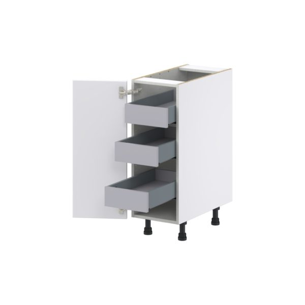 Lily Bright White  Slab Assembled Base Cabinet with 1 Full High Door and 3 Inner Drawers (12 in. W X 34.5 in. H X 24 in. D)