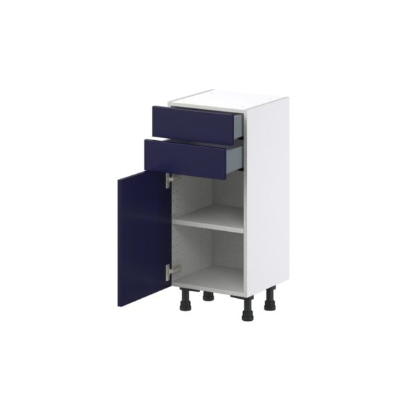 Camellia Painted Midnight Blue Recessed Assembled Shallow Base Cabinet with 1 Door and Two 10 in. Drawers (15 in. W x 34.5 in. H x 14 in. D)