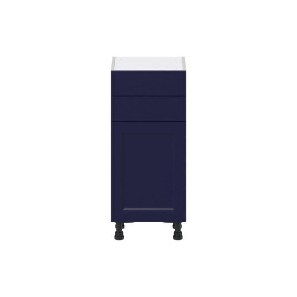 Camellia Painted Midnight Blue Recessed Assembled Shallow Base Cabinet with 1 Door and Two 10 in. Drawers (15 in. W x 34.5 in. H x 14 in. D)