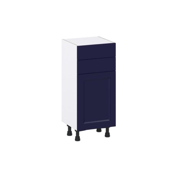 Camellia Painted Midnight Blue Recessed Assembled Shallow Base Cabinet with 1 Door and Two 10 in. Drawers (15 in. W x 34.5 in. H x 14 in. D)