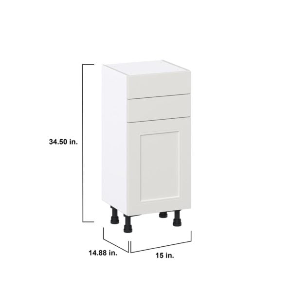 Wisteria Painted Light Gray Recessed Assembled Shallow Base Cabinet with 1 Door and Two 10 in. Drawers (15 in. W x 34.5 in. H x 14 in. D)