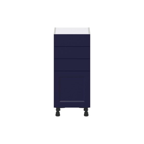 Camellia Painted Midnight Blue Recessed Assembled Shallow Base Cabinet with 1 Door and Three 5 in. Drawers (15 in. W x 34.5 in. H x 14 in. D)