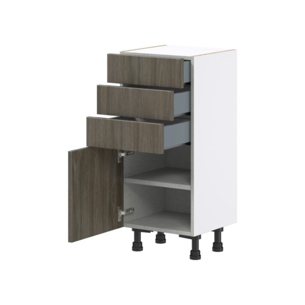 Cordyline Textured Slab Walnut Assembled Shallow Base Cabinet with 1 Door and Three 5 in. Drawers (15 in. W x 34.5 in. H x 14 in. D)