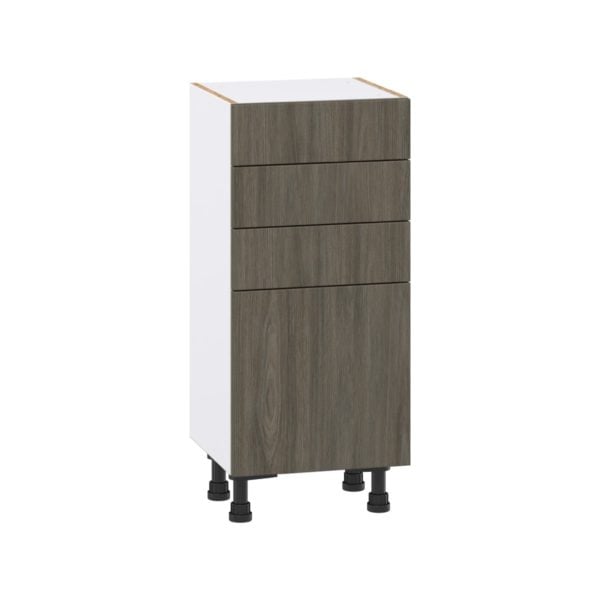 Cordyline Textured Slab Walnut Assembled Shallow Base Cabinet with 1 Door and Three 5 in. Drawers (15 in. W x 34.5 in. H x 14 in. D)