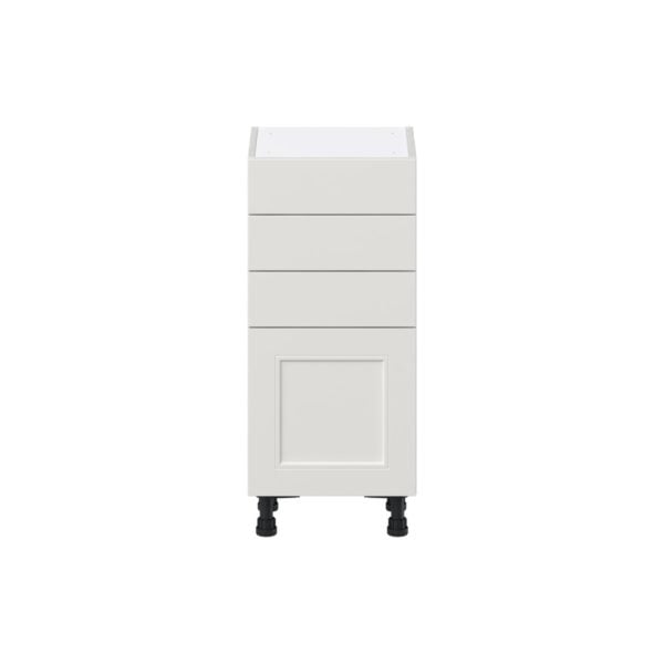 Wisteria Painted Light Gray Recessed Assembled Shallow Base Cabinet with 1 Door and Three 5 in. Drawers (15 in. W x 34.5 in. H x 14 in. D)