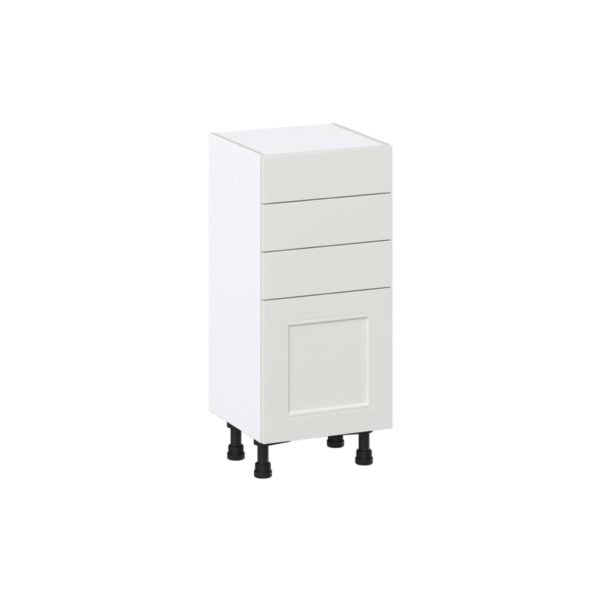 Wisteria Painted Light Gray Recessed Assembled Shallow Base Cabinet with 1 Door and Three 5 in. Drawers (15 in. W x 34.5 in. H x 14 in. D)