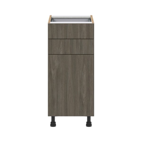 Cordyline Textured Slab Walnut Assembled Base Cabinet with 1 Door and Two 5 in. Drawers (15 in. W x 34.5 in. H x 24 in. D)