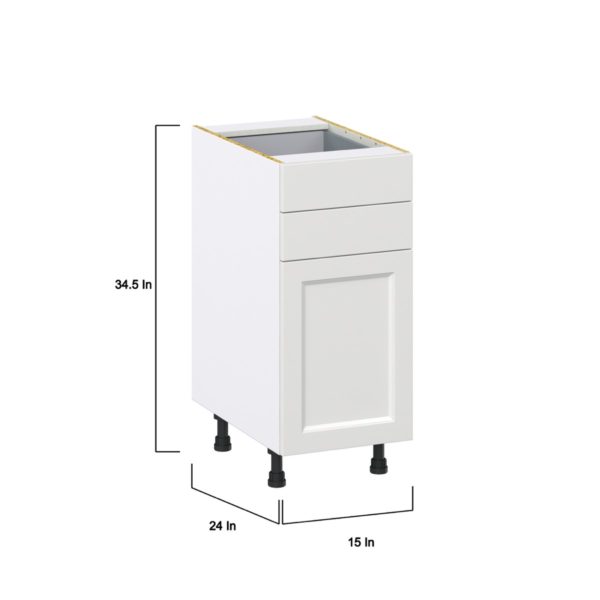 Magnolia Painted Bright White Recessed Assembled Base Cabinet with 1 Door and Two 5 in. Drawers (15 in. W x 34.5 in. H x 24 in. D)