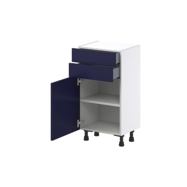 Camellia Painted Midnight Blue Recessed Assembled Shallow Base Cabinet with 1 Door and Two 10 in. Drawers (18 in. W x 34.5 in. H x 14 in. D)