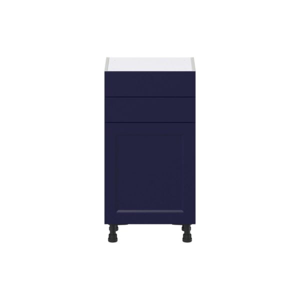 Camellia Painted Midnight Blue Recessed Assembled Shallow Base Cabinet with 1 Door and Two 10 in. Drawers (18 in. W x 34.5 in. H x 14 in. D)