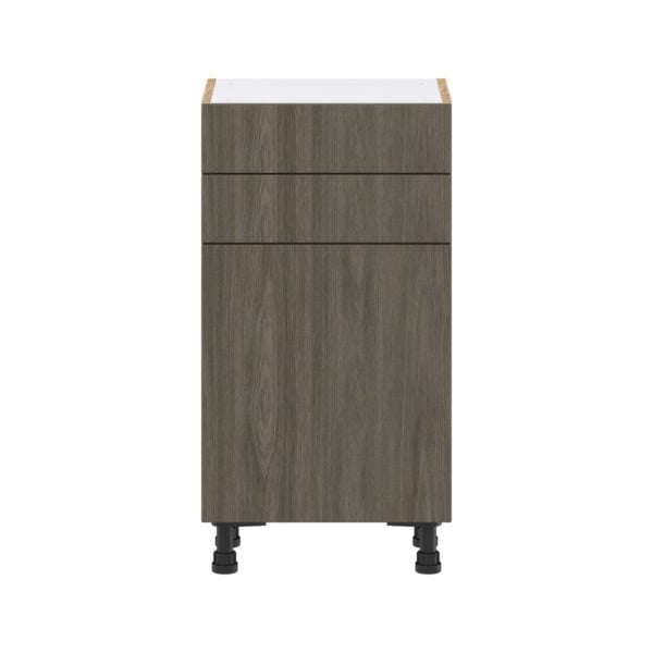 Cordyline Textured Slab Walnut Assembled Shallow Base Cabinet with 1 Door and Two 10 in. Drawers (18 in. W x 34.5 in. H x 14 in. D)