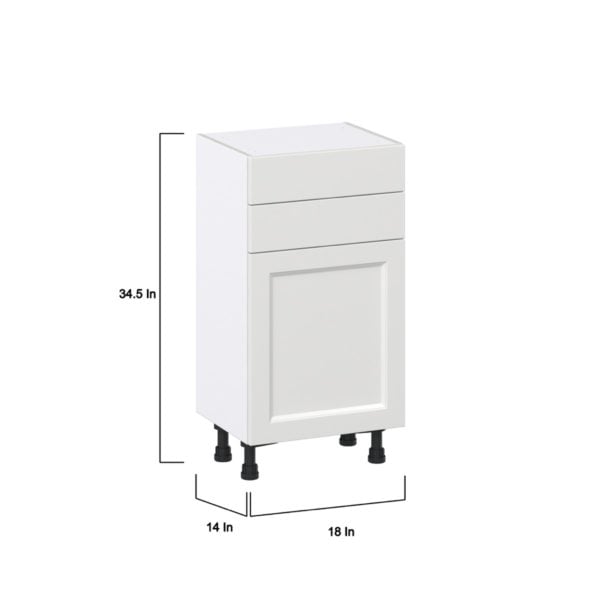 Magnolia Painted Bright White Recessed Assembled Shallow Base Cabinet with 1 Door and Two 10 in. Drawers (18 in. W x 34.5 in. H x 14 in. D)