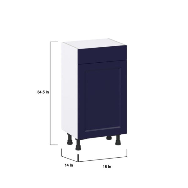 Camellia Painted Midnight Blue Recessed Assembled Shallow Base Cabinet with 1 Door and 1 Drawer (18 in. W x 34.5 in. H x 14 in. D)