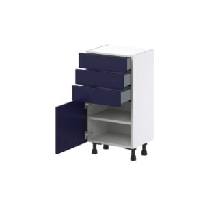 Camellia Painted Midnight Blue Recessed Assembled Shallow Base Cabinet with 1 Door and Three 5 In. Drawers (18 in. W x 34.5 in. H x 14 in. D)