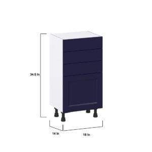 Camellia Painted Midnight Blue Recessed Assembled Shallow Base Cabinet with 1 Door and Three 5 In. Drawers (18 in. W x 34.5 in. H x 14 in. D)