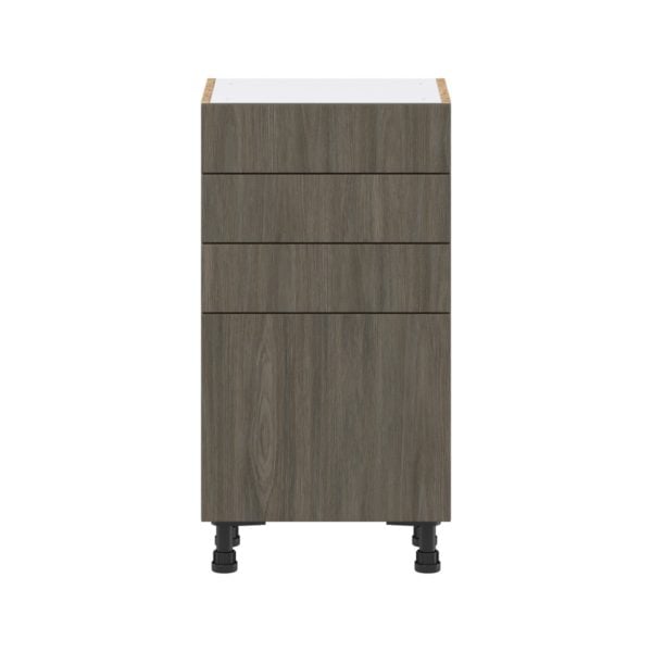 Cordyline Textured Slab Walnut Assembled Shallow Base Cabinet with 1 Door and Three 5 In. Drawers (18 in. W x 34.5 in. H x 14 in. D)