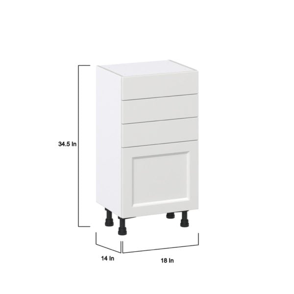 Magnolia Painted Bright White Recessed Assembled Shallow Base Cabinet with 1 Door and Three 5 In. Drawers (18 in. W x 34.5 in. H x 14 in. D)