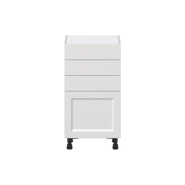 Magnolia Painted Bright White Recessed Assembled Shallow Base Cabinet with 1 Door and Three 5 In. Drawers (18 in. W x 34.5 in. H x 14 in. D)