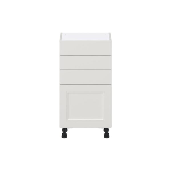 Wisteria Painted Light Gray Recessed Assembled Shallow Base Cabinet with 1 Door and Three 5 In. Drawers (18 in. W x 34.5 in. H x 14 in. D)