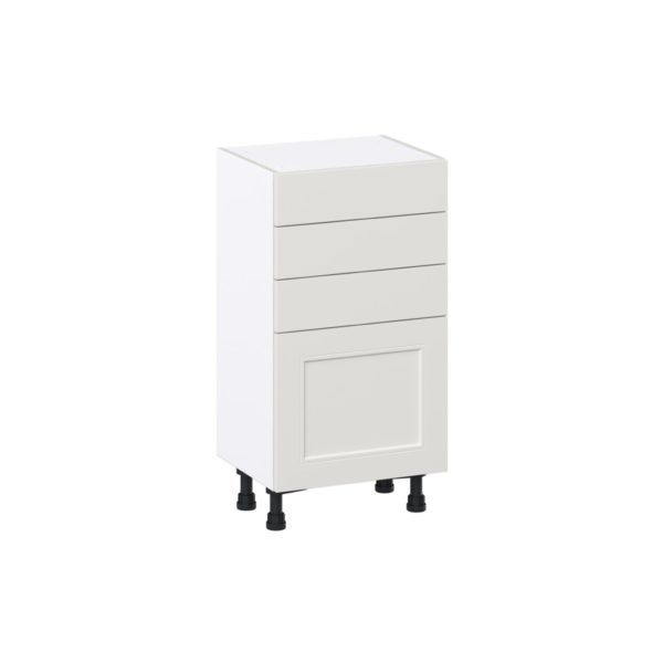 Wisteria Painted Light Gray Recessed Assembled Shallow Base Cabinet with 1 Door and Three 5 In. Drawers (18 in. W x 34.5 in. H x 14 in. D)