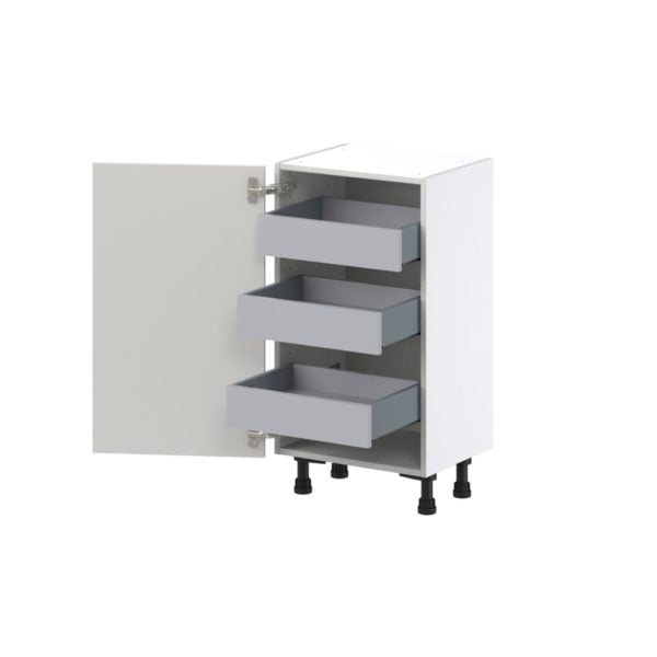 Wisteria Painted Light Gray Recessed Assembled Shallow Base Cabinet with a Full High Door and 3 Inner Drawers (18 in. W x 34.5 in. H x 14 in. D)