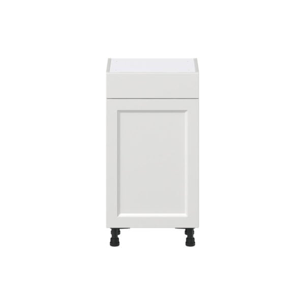 Magnolia Painted Bright White Recessed Assembled Shallow Base Cabinet with 1 Door and 1 Drawer (18 in. W x 34.5 in. H x 14 in. D)